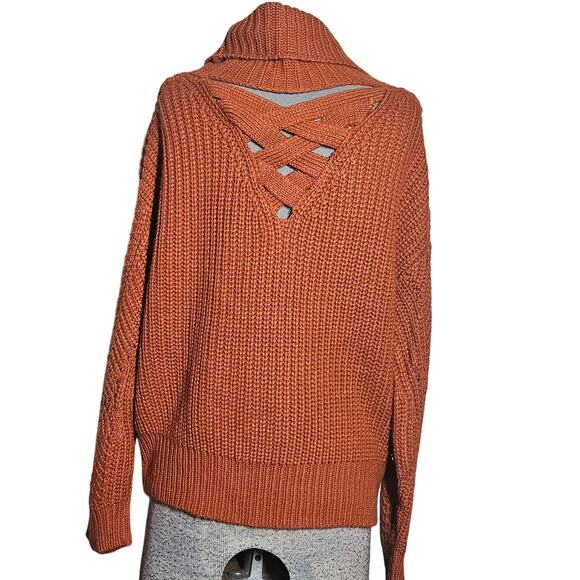 Orange Open Chunky Knit Turtleneck Sweater Size Medium - Picture 2 of 5
